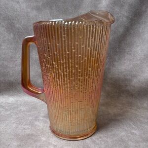 Vintage Jeanette Glass 64 oz. Iridescent Marigold Tree Bark Pattern Pitcher